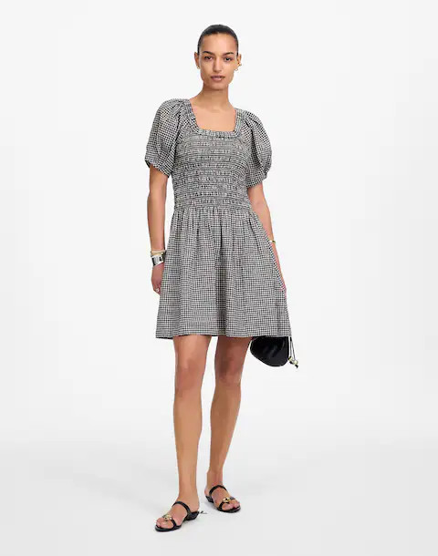 Smocked U-Neck Mini Dress in Gingham | Madewell