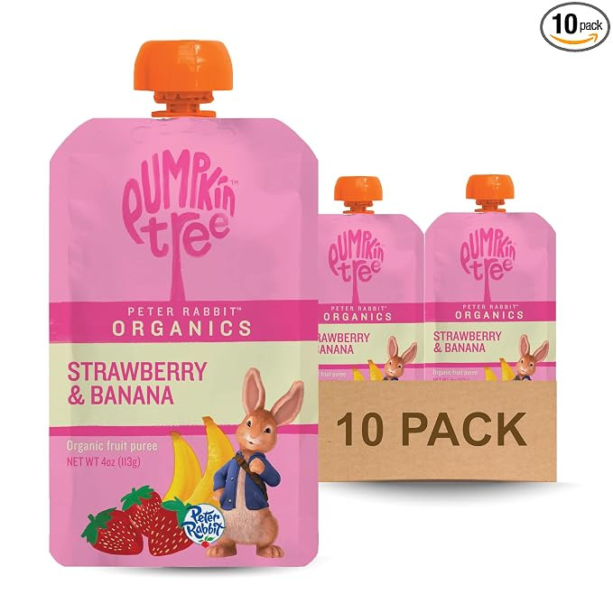 Pumpkin Tree Peter Rabbit Organics Strawberry and Banana Pure Fruit Snack, 4 Ounce (Pack of 10) | Amazon (US)