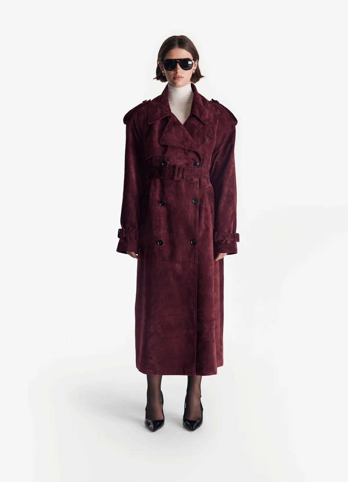 Burgundy Suede Trench Coat | DE SAVARY LONDON