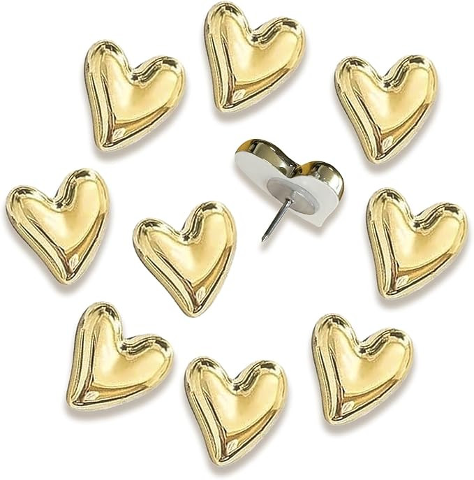 50 pcs of Cute Soft Wooden Board thumbtack with Golden Hearts can be Used for Photo Walls, memos,... | Amazon (US)