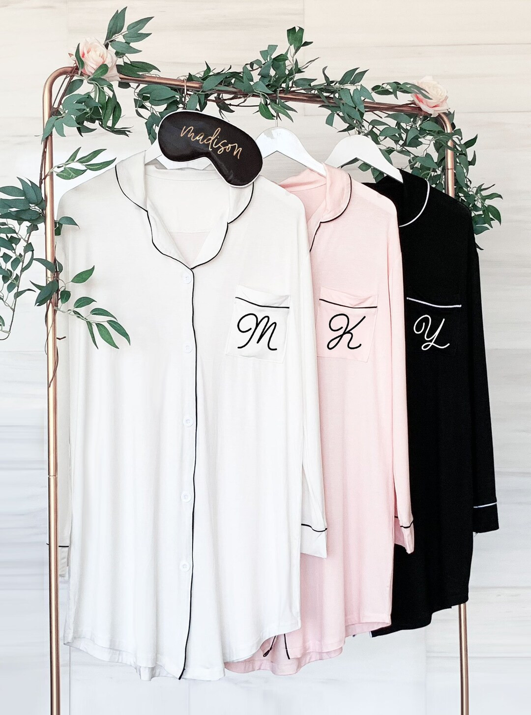 Monogram Sleep Shirts for Bridesmaid Pajamas Maid of Honor - Etsy | Etsy (US)