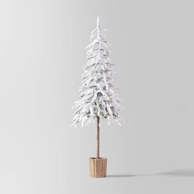 Pre-lit LED Dewdrop Downswept Flocked Balsam Fir with Basket Artificial Christmas Tree Warm White... | Target