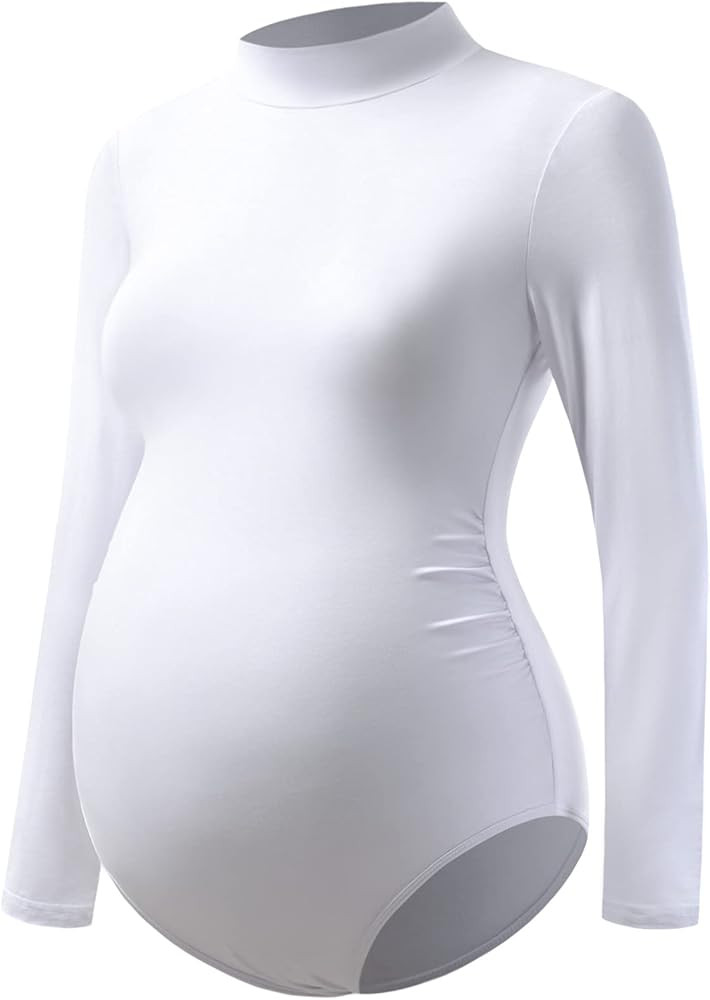 Bhome Maternity Shirt Mock Neck Long Sleeve Bodysuit for Pregnant Photoshoot | Amazon (US)