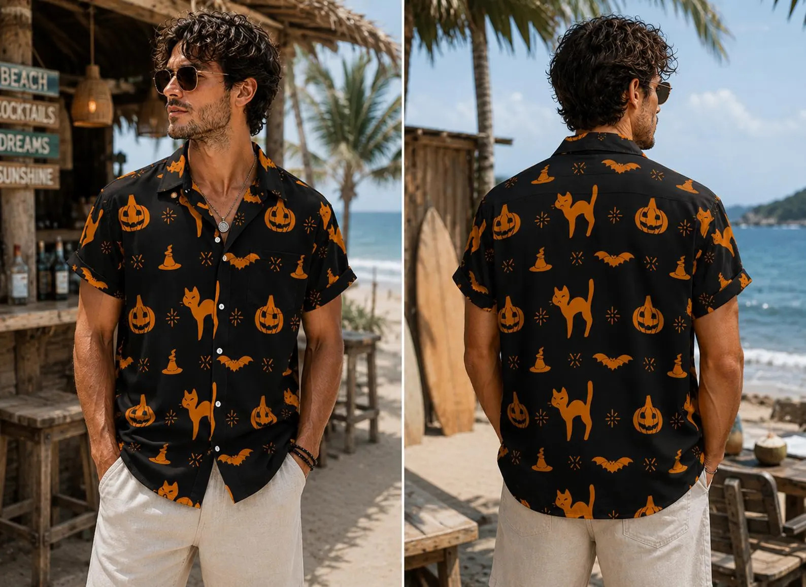 Halloween Pumpkin Ghost Button Up Shirt, Spooky Camp Collar Shirt, Men's Fall Party Shirt, Short ... | Etsy (Global)