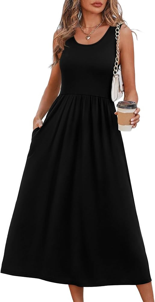WIHOLL Summer Dresses for Women Flowy Casual Midi Dress Beach Vacation Sundresses with Pockets | Amazon (US)