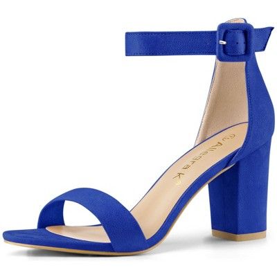 Allegra K Women's High Chunky Heel Buckle Ankle Strap Heel Dark Blue 10 | Target