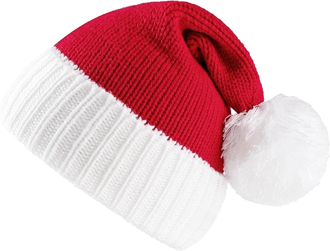 Giggling Getup Adult Knit Christmas Beanie Hat with Pom Poms, Red Christmas Elf Santa Hat for Adu... | Amazon (US)