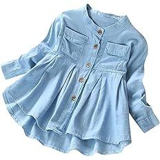 Guodeunh Baby Girls Kid Denim Ruched Long Sleeve T-Shirt Tops Dress Clothing Children Autumn Wint... | Amazon (US)