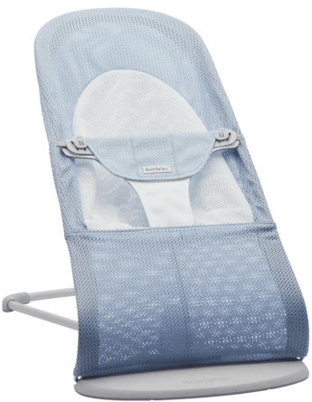 BabyBjörn Bouncer Balance Soft in Mesh · Sky Blue/White · Light Gray Frame | Curated