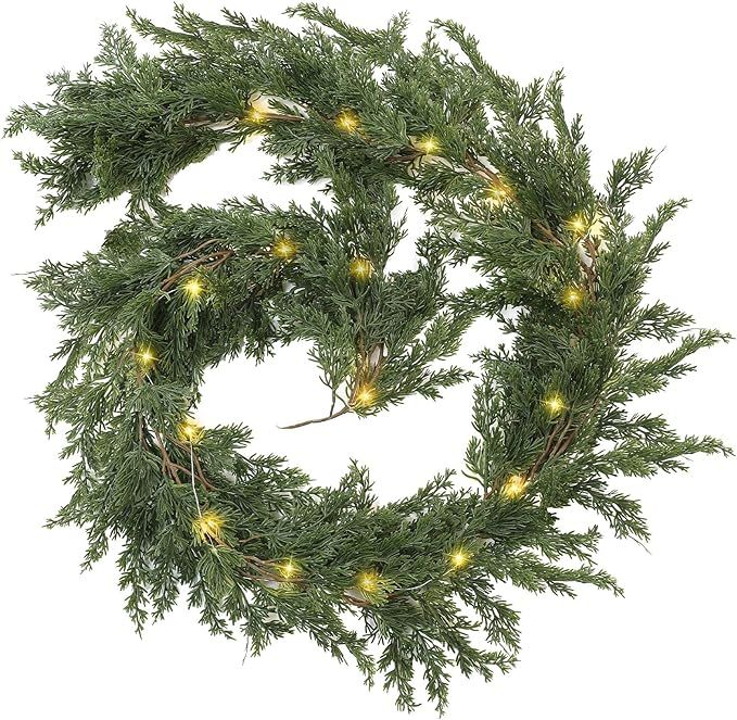 LED Christmas Cedar Garland Artificial Pine Cypress Vines with Light Christmas Garland with Light... | Amazon (US)