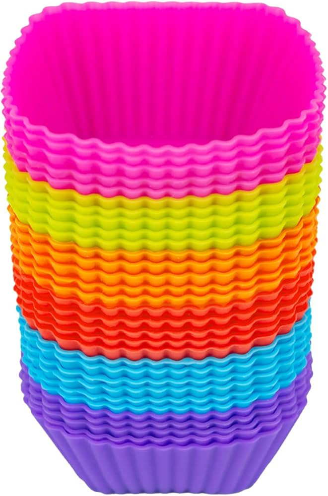30 Pack Silicone Baking Cups, 2.75 inches Square Baking Cups Cupcake Liners, Heavy Duty Reusable ... | Amazon (US)