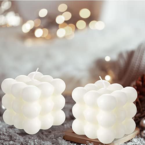 2 Pcs Bubble Candle Home Decoration White Bubble Candle Handmade Cube for Bedroom Bathroom Decora... | Amazon (US)