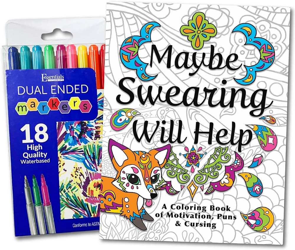 Maybe Swearing Will Help Adult Coloring Book Set - for Adults Relaxation with Markers in a Case -... | Amazon (US)
