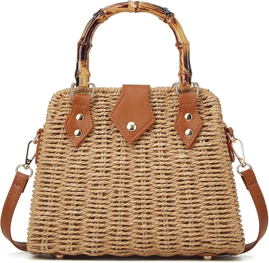 Straw Beach Handbags for Women Rattan Woven Crossbody Shoulder Purse Small Totes Summer Vacation ... | Amazon (US)