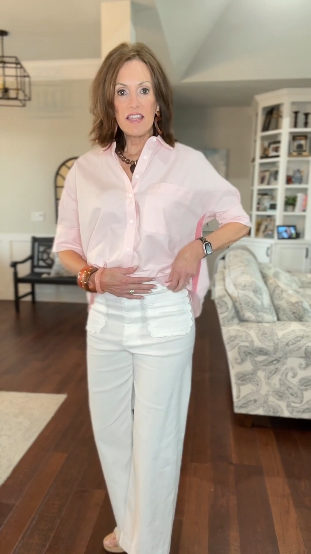 Buy more, save more at anthro! 
$50 off $150 

Anthro, spring outfit, spring style, white jeans, white denim, button down top, styling tip, ageless style, over 60 fashion, wooden jewelry 

#LTKOver40 #LTKootd #LTKSeasonal