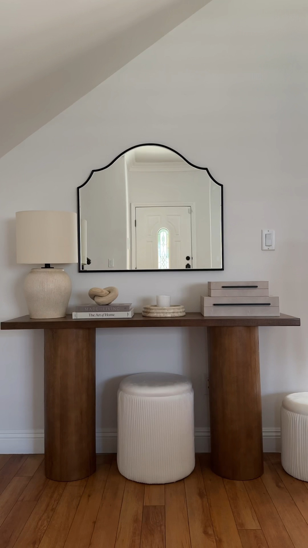 entryway table decor of my dreams

the table took me 10 minutes to put together, as it’s only three pieces! such a quality piece, feels heavy and looks great in my living room.

sold on Walmart, Target, & Wayfair!

organic modern, wood console table, target finds, walmart finds, walmart lamp, details, decorative boxes, wood chain, coffee table books, marble tray, candle holder, white storage ottomans, chic, living room decor

#LTKVideo #LTKHome #LTKSummerSales