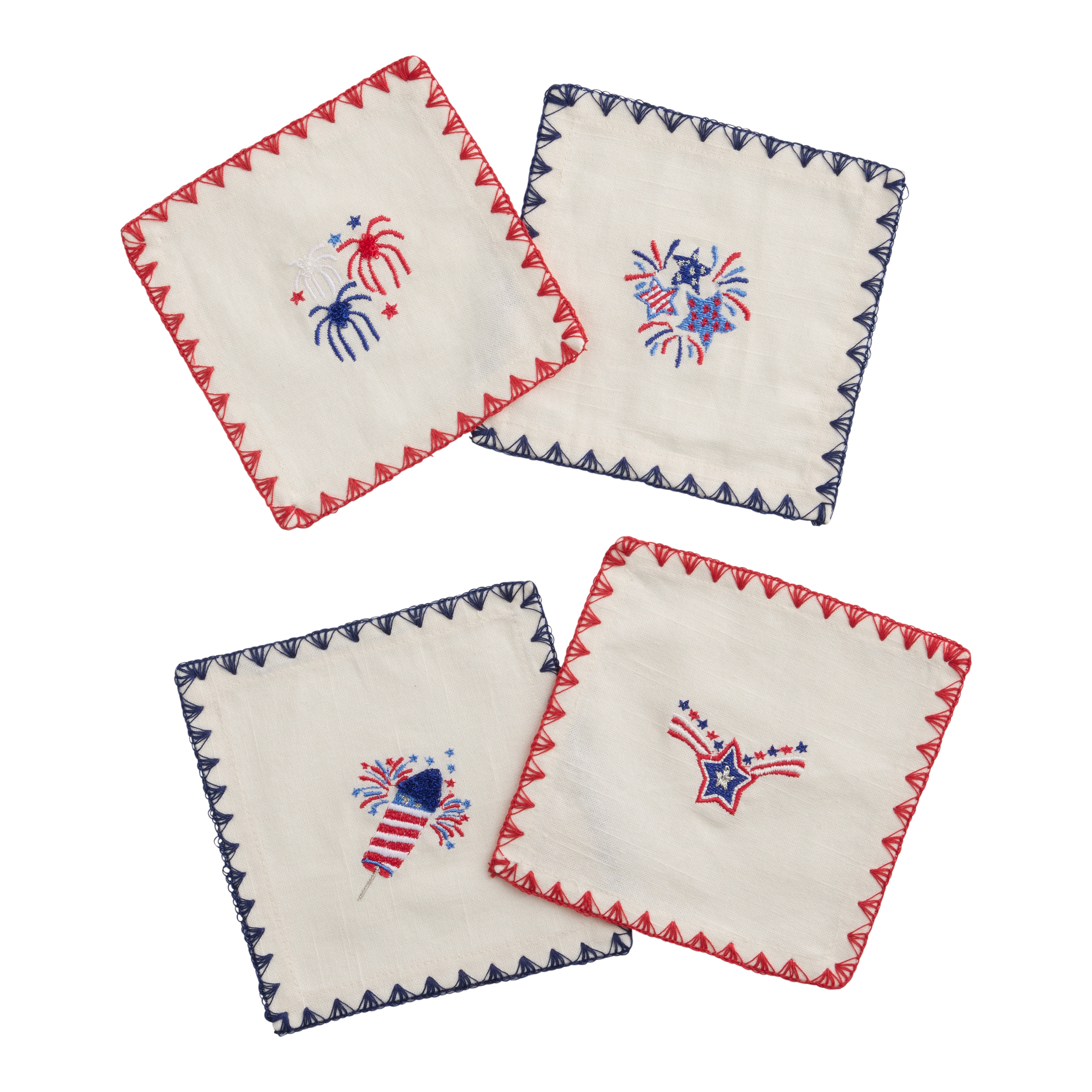 Red and Blue Americana Embroidered Cocktail Napkins 4 Pack - World Market | World Market