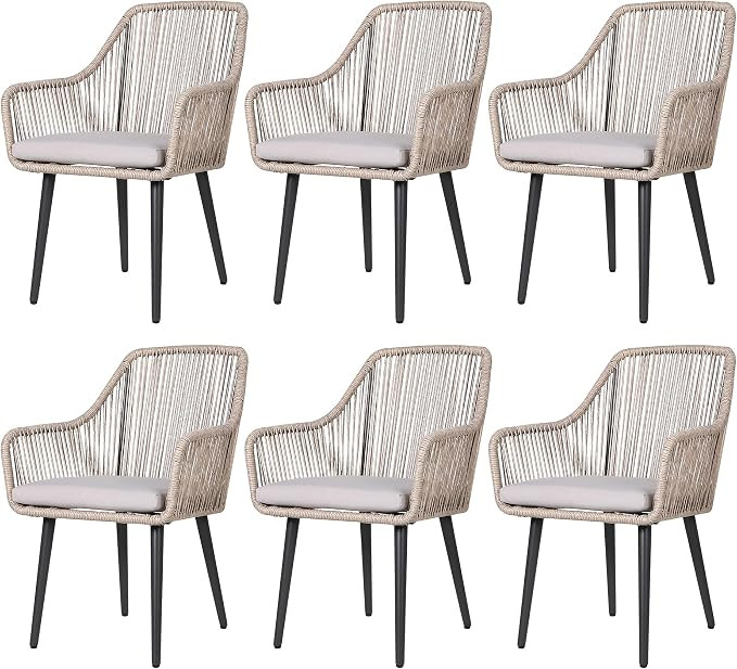 Patiorama Outdoor Dining Chairs, Patio Dining Chair Set of 6, All-Weather Woven Rope Rattan Chair... | Amazon (US)