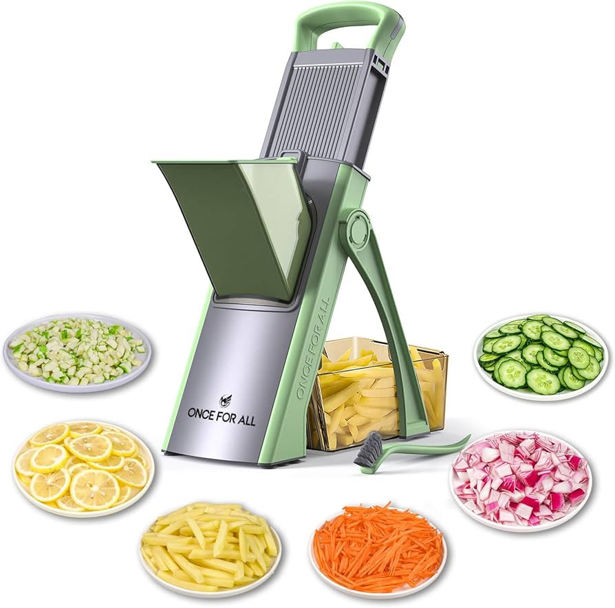 ONCE FOR ALL Upgrade Safe Mandoline Slicer Plus, Adjustable Vegetable Food Chopper Potato Fries F... | Amazon (US)