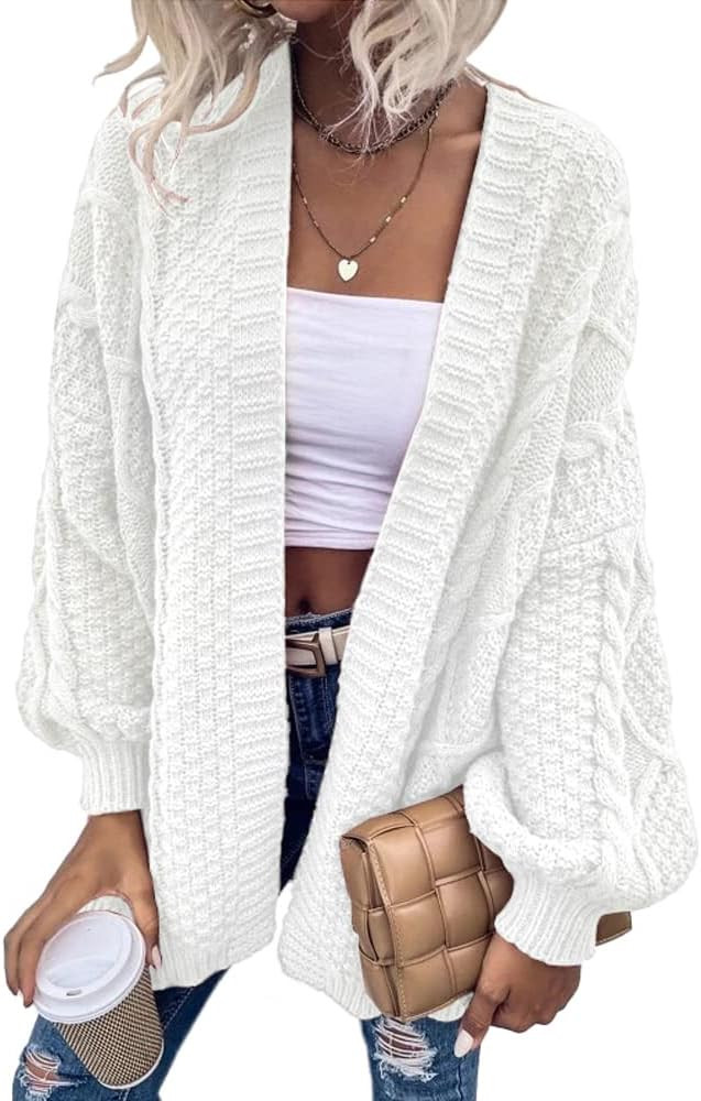 Dyexces Womens Oversized Cardigan Sweaters Open Front Cable Knit Lantern Long Sleeve Chunky Outwe... | Amazon (US)