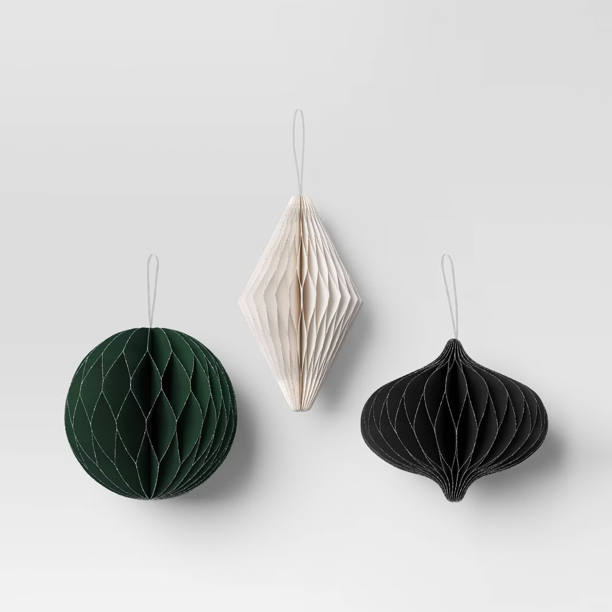 3pc Paper Honeycomb Ornament Christmas Figurine Set - Wondershop™ Green/Black/White | Target