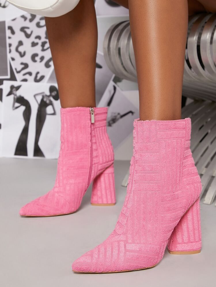 Flared Heel Raised Terry Cloth Ankle Booties | SHEIN