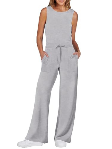 ANRABESS Womens Jumpsuits 2026 Spring Fall Thick Casual Romper Sleeveless Wide Leg Pants One Piece Outfits Vacation Clothes Grey Large | Amazon (US)