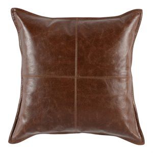 Kosas Home Cheyenne 22" Authentic Leather Throw Pillow in Brown | Homesquare