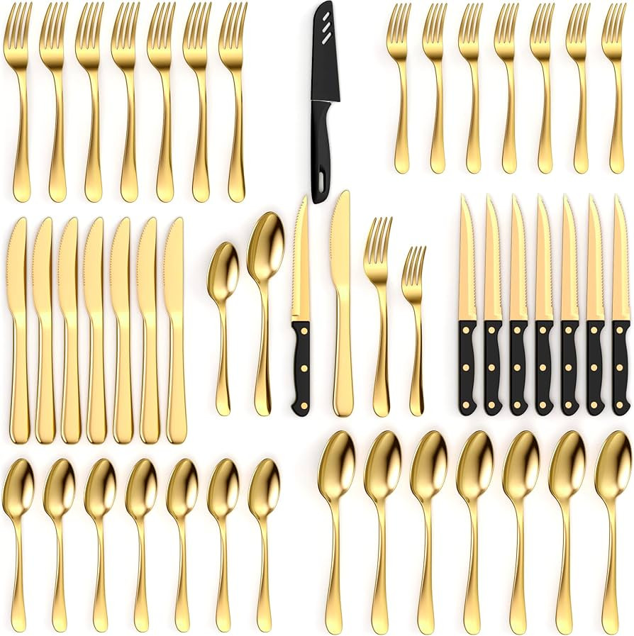 Tribal Cooking 49 Piece Silverware Set - Service for 8 - Stainless Steel Flatware serving set - C... | Amazon (US)