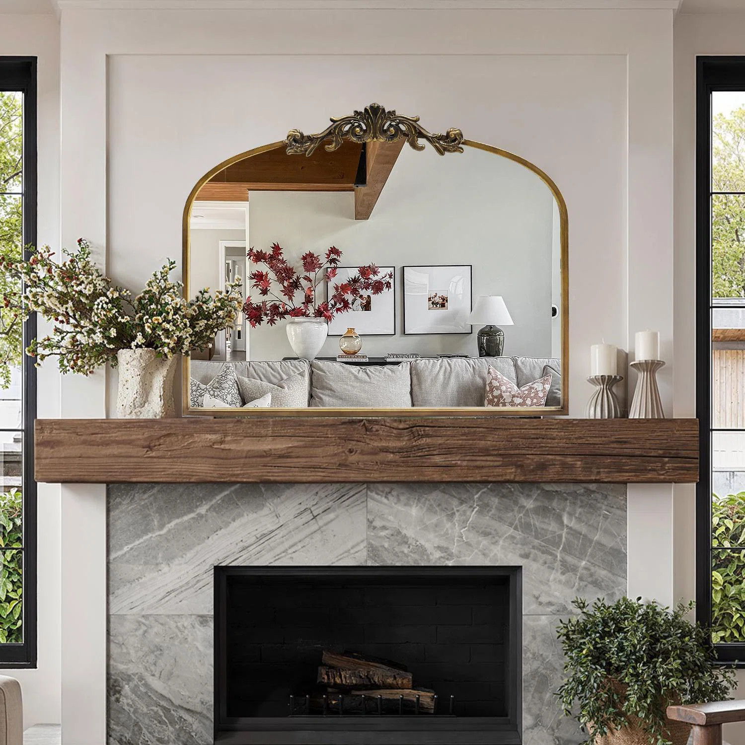 Baroque Style Metal Arched Wall Mirror, Decorative Mirror | Wayfair North America
