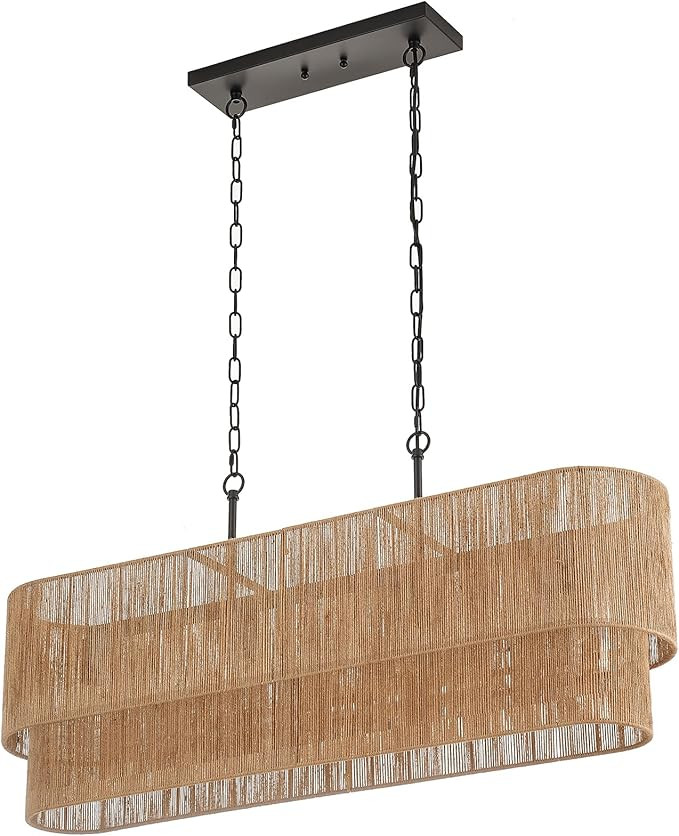 42” Boho Chandelier Coastal 2 Layers Hand Woven Rattan Pendant Light Linear Large Island Light ... | Amazon (US)