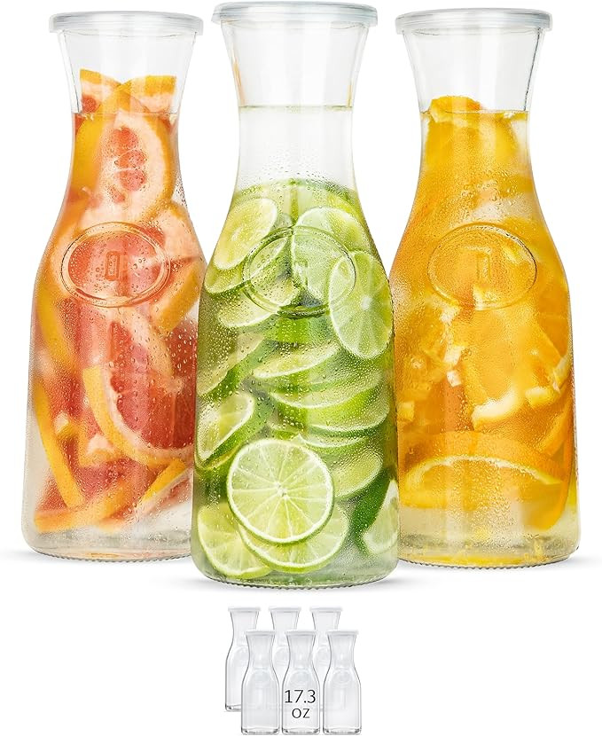 Kook Glass Carafe Pitchers, Large Carafe - set of 3, Beverage Dispensers, Clear Jugs For Mimosas,... | Amazon (US)