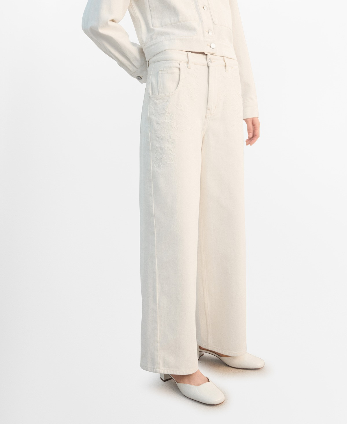 Mango Women's Wide Leg Mid-Rise Jeans - Off White | Macy's