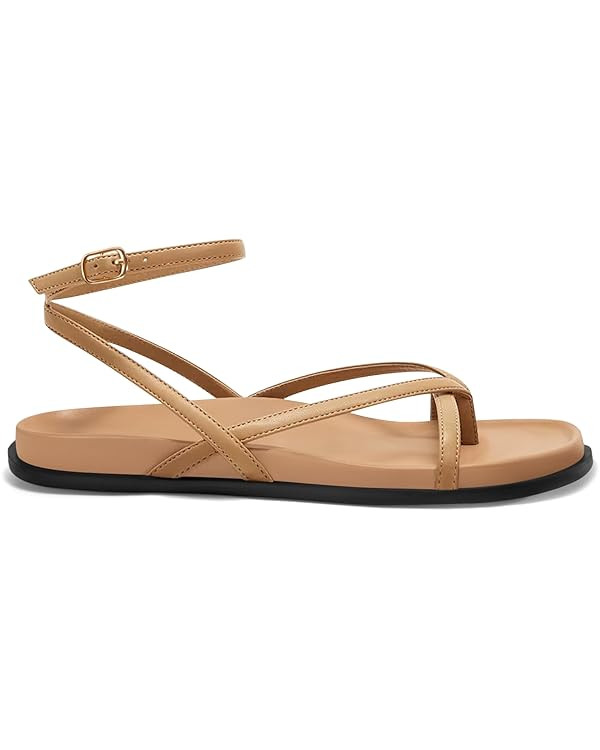 Coutgo Womens Strappy Flat Sandals Comfortable Flip Flop Footbed Sandals Ankle Strap Summer Beach... | Amazon (US)