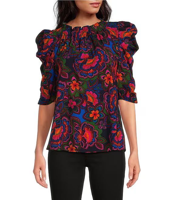 Sugarlips Floral Print Mock Neck 3/4 Puff Sleeve Top | Dillard's | Dillard's