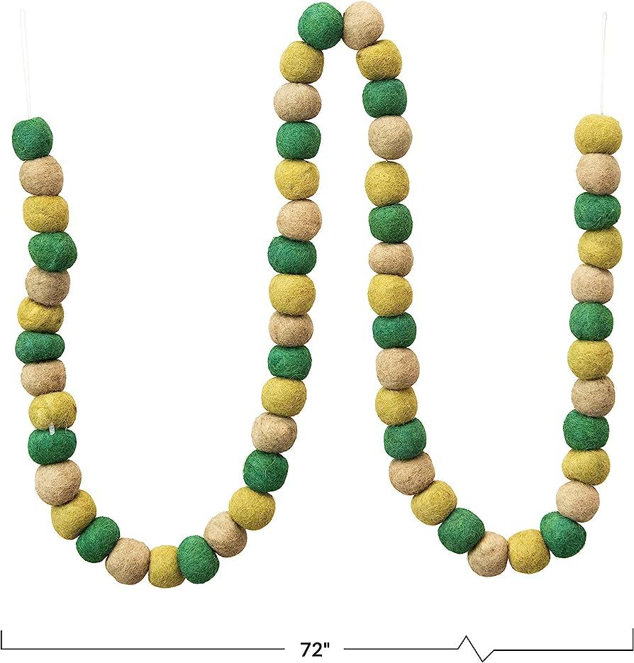 Creative Co-Op 72" L Wool Felt Ball, Green, Tan & Lime Color Textile Garlands, Multi | Amazon (US)