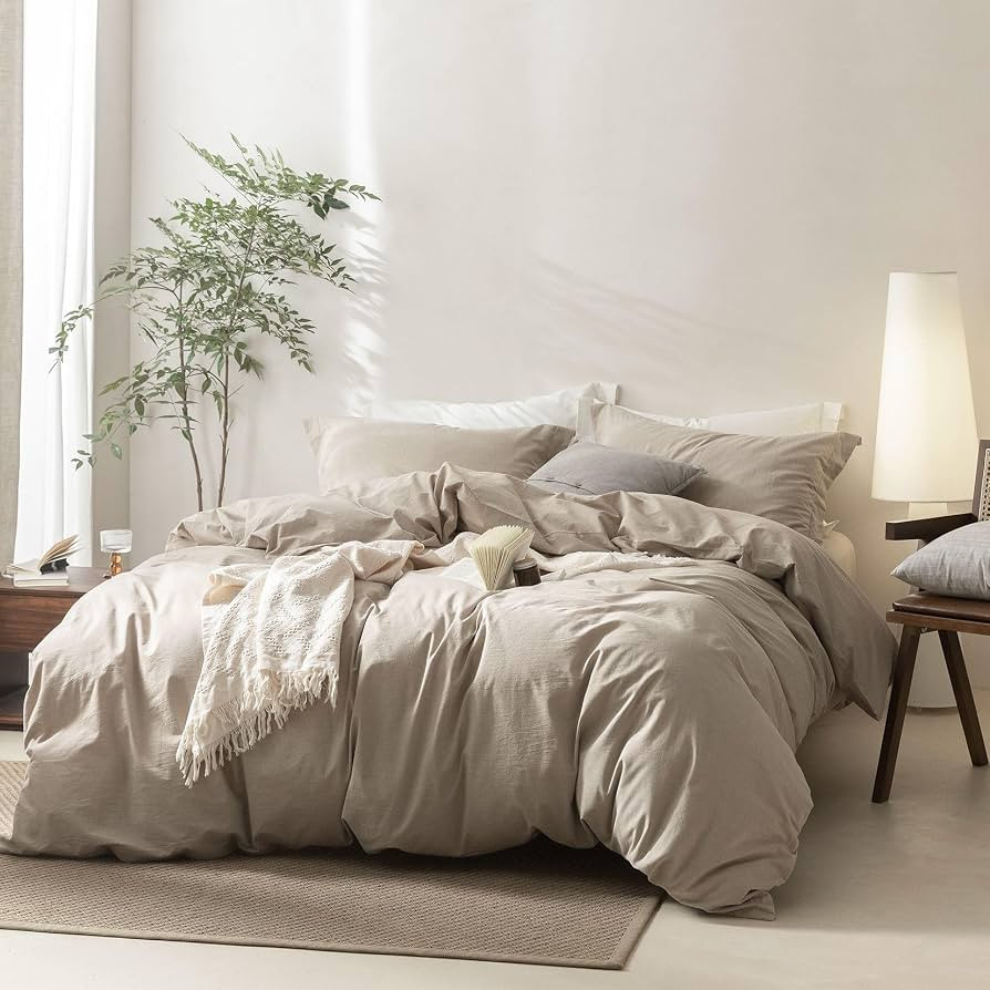 BDEAR 3 Pieces Linen Grey Duvet Cover Oversized King Size 120'' W x 98'' L, 100% Washed Cotton Du... | Amazon (US)