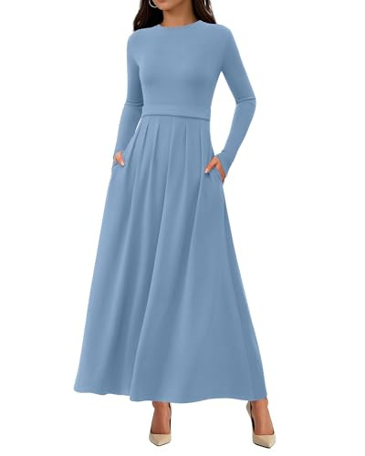 BTFBM Long Sleeve Dress for Women Winter Clothes 2025 Pockets Business Casual Pleated Fall Weddin... | Amazon (US)