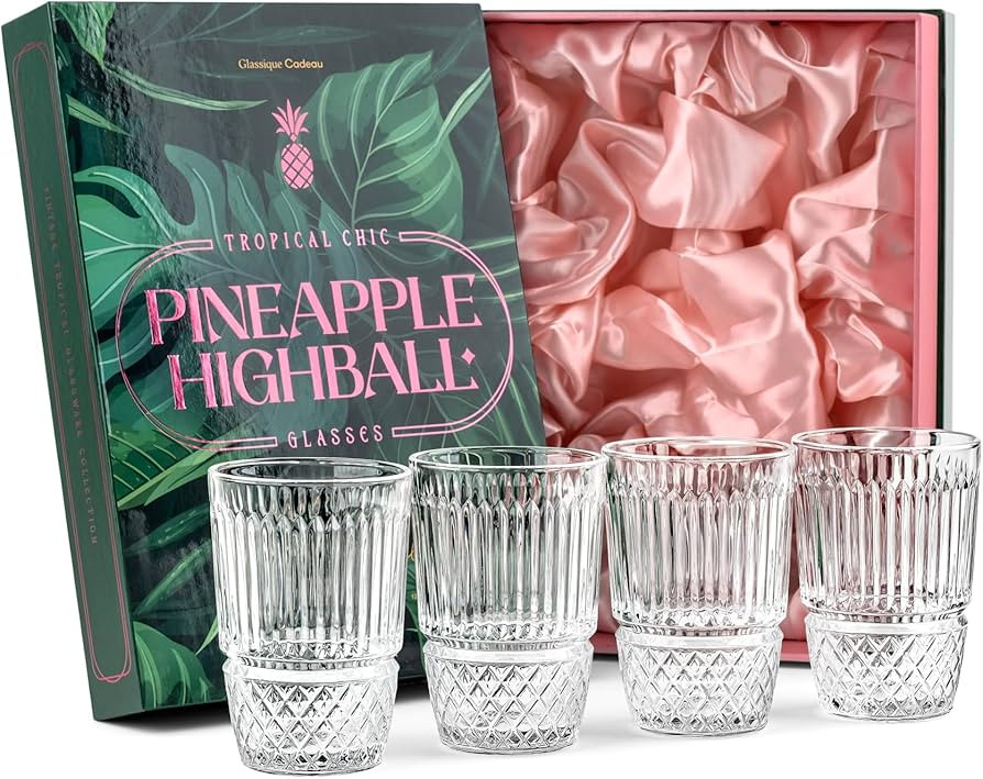 GLASSIQUE CADEAU Vintage Pineapple Gin and Rum Highball Cocktail Glasses | Set of 4 | 12 oz Tall ... | Amazon (US)