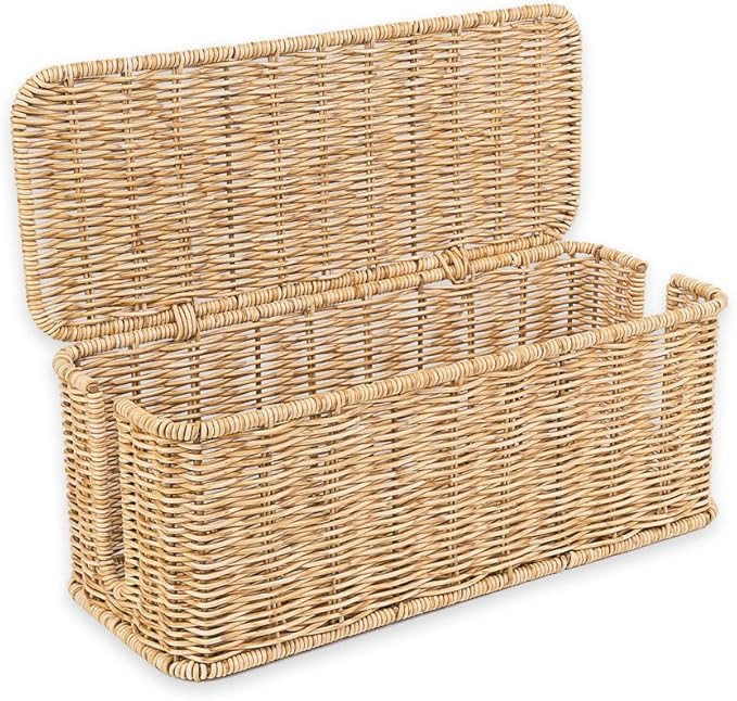 Cable Management Box, Handmade Rattan Cable Organizer, 2 Open Slots Cords Hider Box, Under Desk C... | Amazon (US)