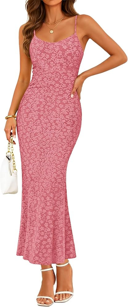 ZESICA Women's Summer Floral Spaghtti Straps Midi Dress 2026 Bodycon Sleeveless Square Neck Casua... | Amazon (US)