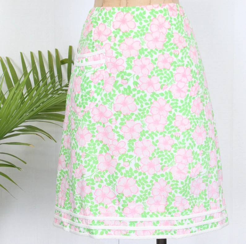Vintage Lilly Pulitzer Green Pink Flower Hibiscus Golf Skirt Skort Shorts the Lilly 1970s Cotton ... | Etsy (US)