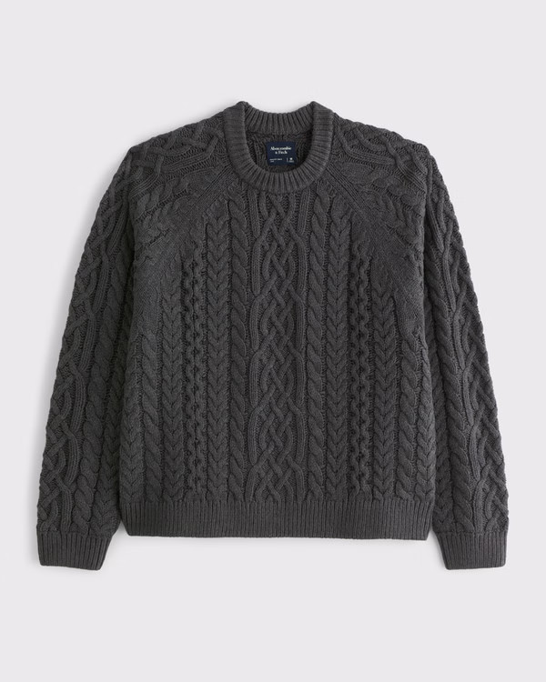 Oversized Cable Crew Sweater | Abercrombie & Fitch (US)