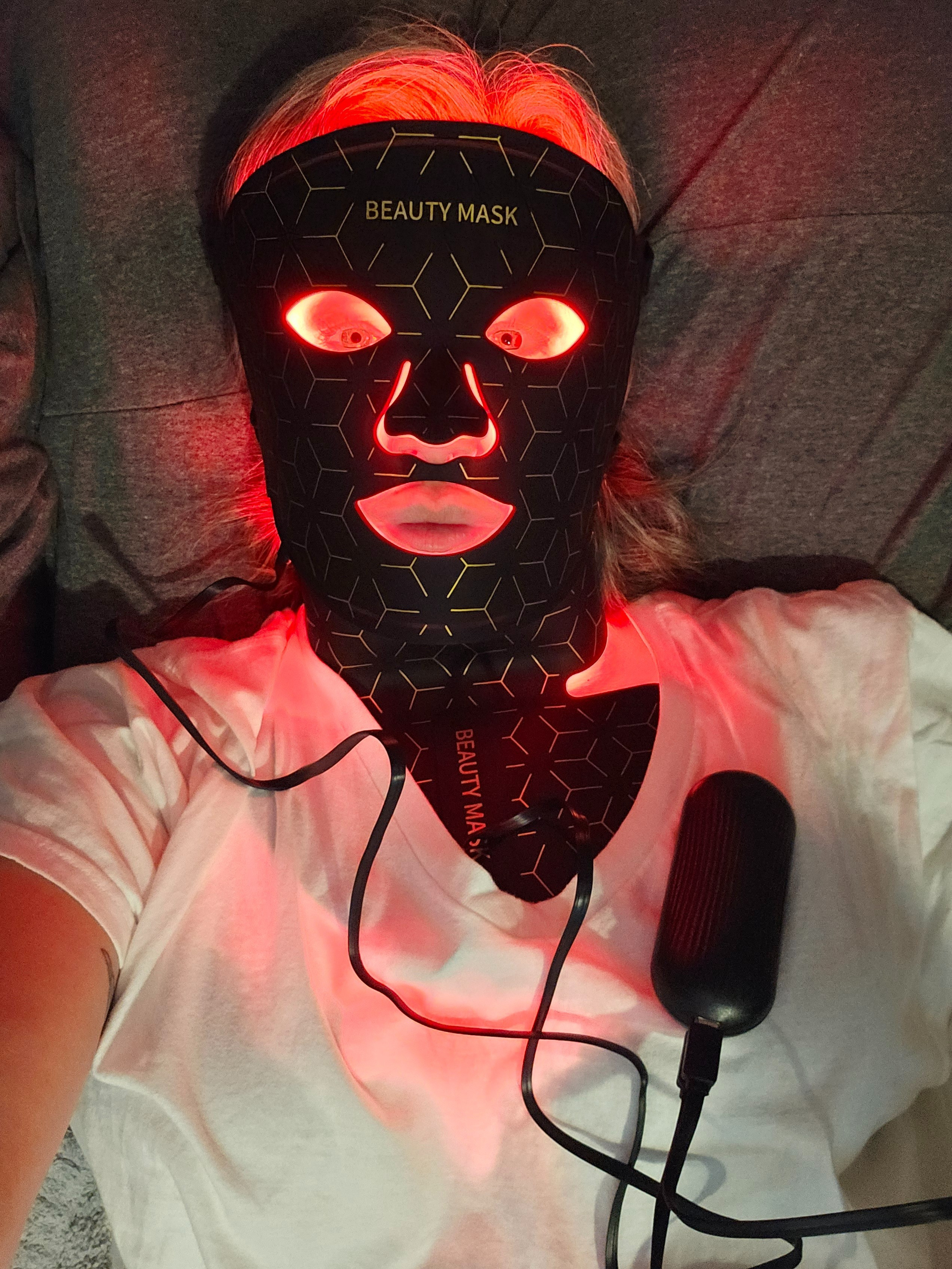 I can't rave about this mask enough! Red light therapy, near infrared, blue light, green light, ALLLL the lights! Its cordless and rechargeable and it is for the face AND the neck! I can tell a difference when I am not using it. And I can't believe the price!! Its 1/4 of what I paid for my uncomfortable hard mask that isn't even 12 as good as this one! #skincare #redlighttherapy #matureskin #perimenopause #antiaging 

