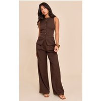 Dark Brown Tailored Woven Pleated Wide Leg Pants | PrettyLittleThing US