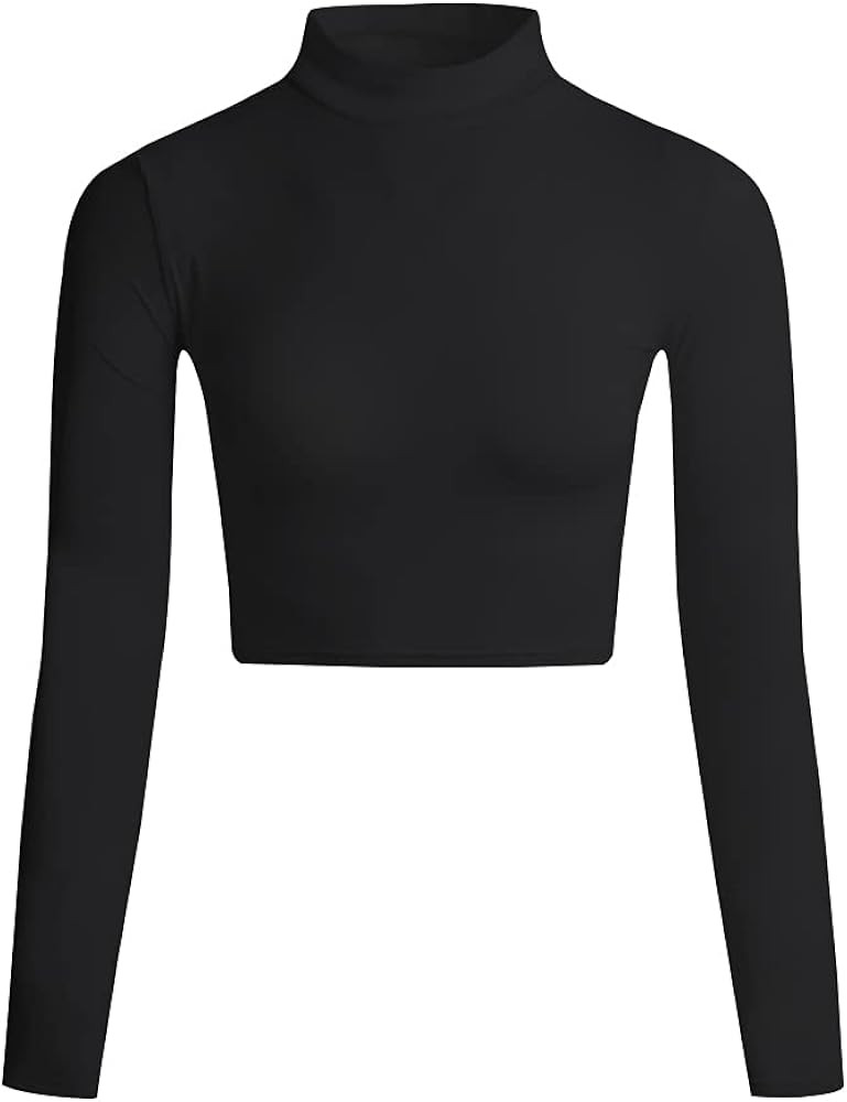LONGBIDA Women's Long Sleeve Mock Neck Pure Soft Thin Sexy Stretch Crop TOP T Shirt | Amazon (US)