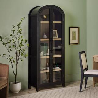 Arched 76 in. Tall Black Wood 5-Shelf Bookcase with Full-Length Glass Doors | The Home Depot
