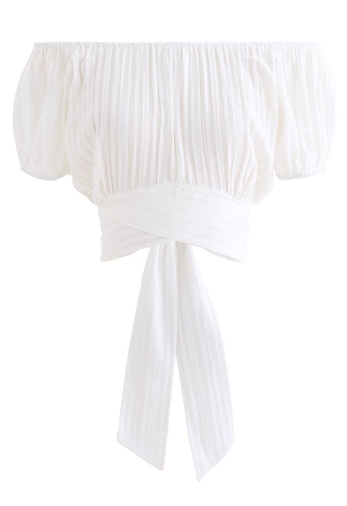 Stripe Embossed Tie-Back Crop Top in White | Chicwish