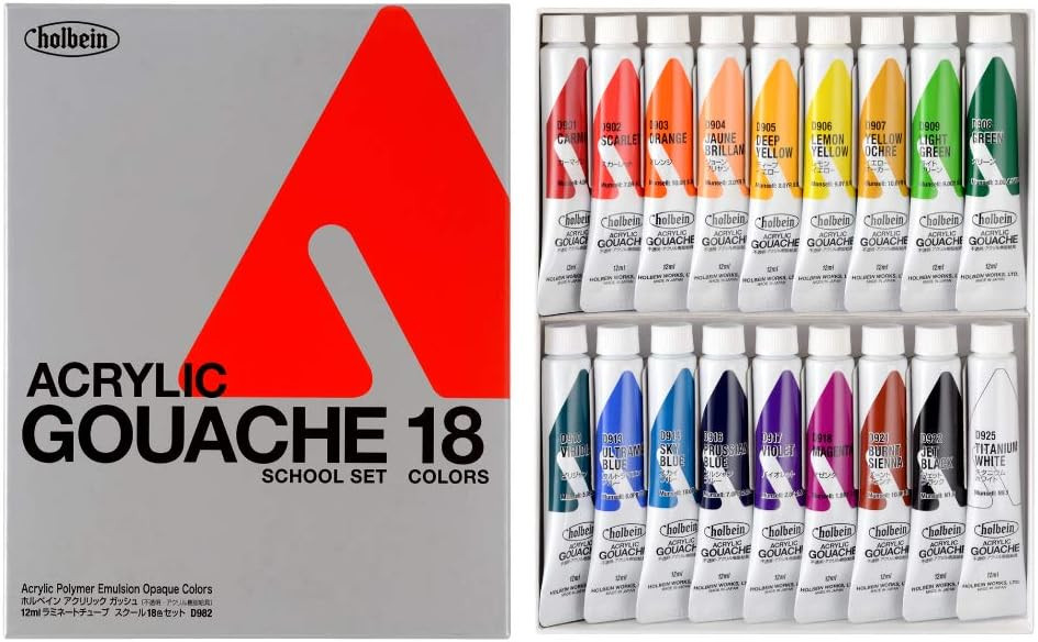 Holbein Acrylic Designer Gouache - Set of 18, 12 ml Tubes | Amazon (US)
