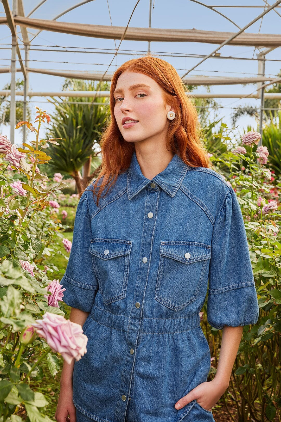 Denim Puff Sleeve Shirt | Farm Rio UK